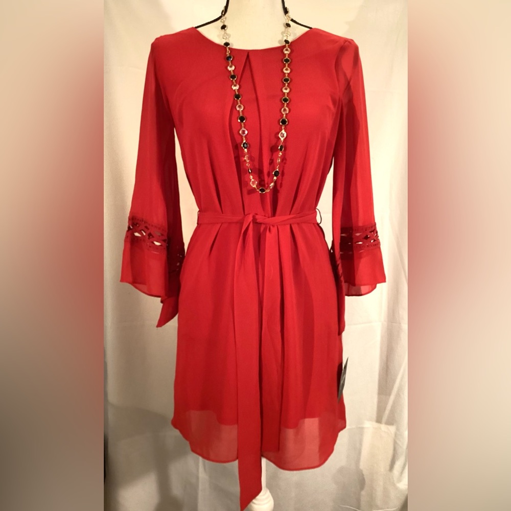 NEW By & By red dress with lining, nice sleeves. Size S